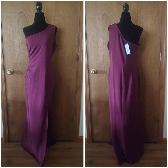 NWT Mushare Dark Red One Shoulder Ruched Cocktail Formal Long Maxi Dress XL - Picture 3 of 13